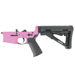 AR-15 Completed Lower Receiver with Collapsible Mil Spec Stock - Sig Pink