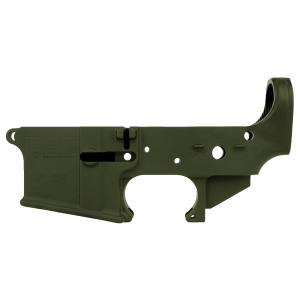 AR-15 Lower Receiver Stripped With ABC Logo / USA Flag Engraved - OD Green