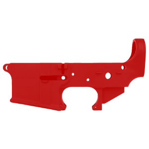 AR-15 Lower Receiver Stripped With ABC Logo / USA Flag Engraved - Stoplight Red