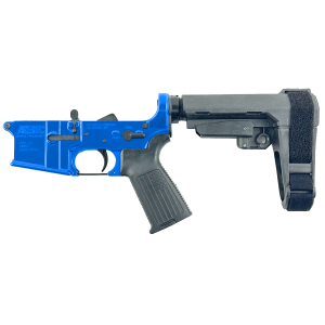 AR-15 Completed Lower Receiver with Adjustable SB Tactical Brace Assembly & Lower Parts Installed - Flame Blue