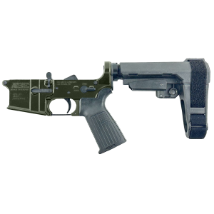 AR-15 Completed Lower Receiver with Adjustable SB Tactical Brace Assembly & Lower Parts Installed - Olive Drab Green