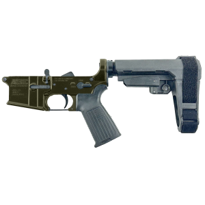 AR-15 Completed Lower Receiver with Adjustable SB Tactical Brace Assembly & Lower Parts Installed - Magpul ODG