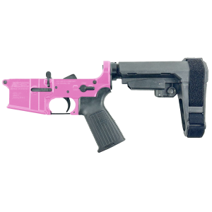 AR-15 Completed Lower Receiver with Adjustable SB Tactical Brace Assembly & Lower Parts Installed - Sig Pink