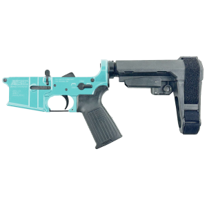 AR-15 Completed Lower Receiver with Adjustable SB Tactical Brace Assembly & Lower Parts Installed - Robins Egg Blue