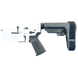 AR-15 Completed Lower Receiver with Adjustable SB Tactical Brace Assembly & Lower Parts Installed - Storm Trooper White