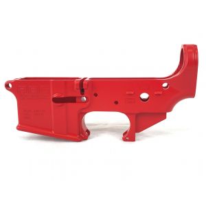 AR-15 Lower Receiver Stripped With ABC Logo / USA Flag Engraved - Stoplight Red 