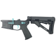 AR-15 Completed Two-Tone Billet Lower Receiver with Collapsible Mil Spec Stock - Black and Robins Egg Blue